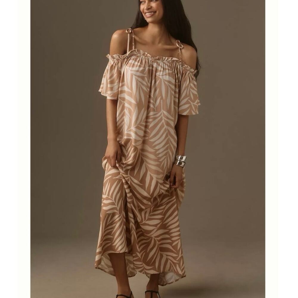 NEW Anthropologie Conditions Apply Printed Tie-Strap dress tan & beige one size